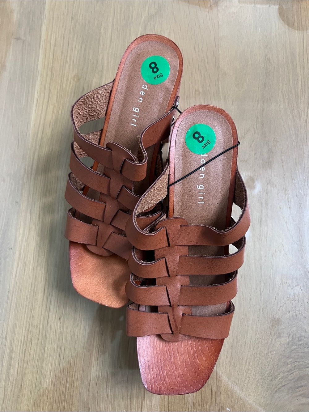 Madden Girl Brown Leather Strappy Slide Sandals - Size 8